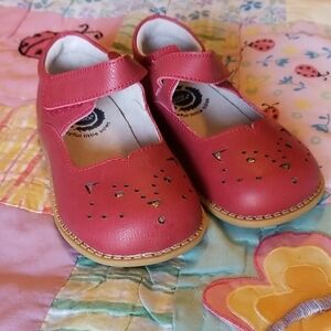 Livie & Luca Red Mary Jane Shoes W/Gold Inlay Cat Face Design Size 9 Like New